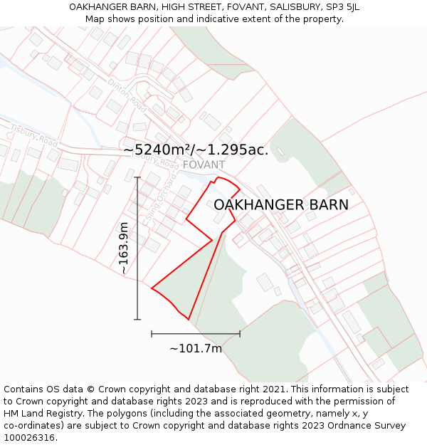 OAKHANGER BARN, HIGH STREET, FOVANT, SALISBURY, SP3 5JL: Plot and title map