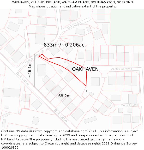 OAKHAVEN, CLUBHOUSE LANE, WALTHAM CHASE, SOUTHAMPTON, SO32 2NN: Plot and title map