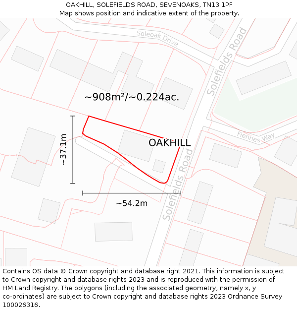 OAKHILL, SOLEFIELDS ROAD, SEVENOAKS, TN13 1PF: Plot and title map