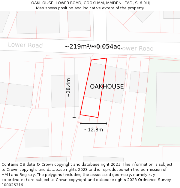 OAKHOUSE, LOWER ROAD, COOKHAM, MAIDENHEAD, SL6 9HJ: Plot and title map