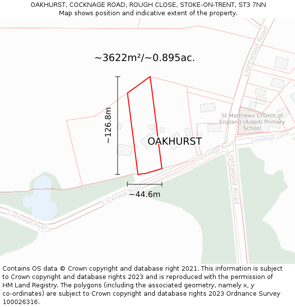 OAKHURST, COCKNAGE ROAD, ROUGH CLOSE, STOKE-ON-TRENT, ST3 7NN: Plot and title map