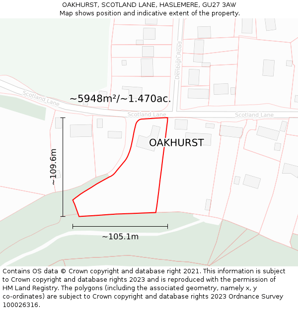 OAKHURST, SCOTLAND LANE, HASLEMERE, GU27 3AW: Plot and title map