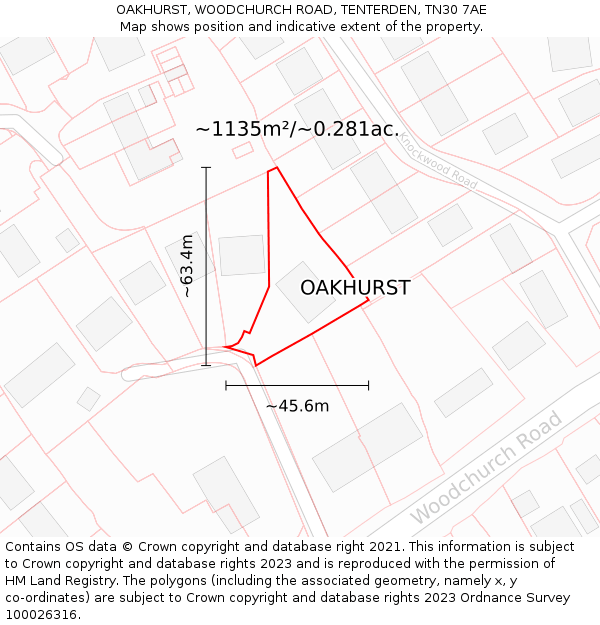 OAKHURST, WOODCHURCH ROAD, TENTERDEN, TN30 7AE: Plot and title map
