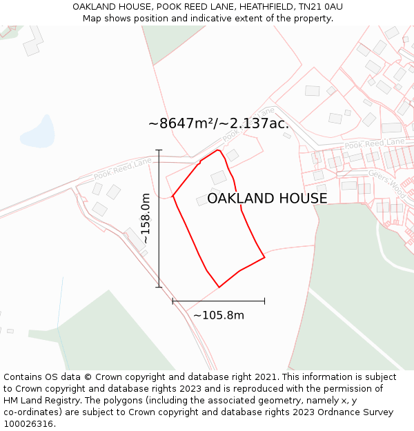 OAKLAND HOUSE, POOK REED LANE, HEATHFIELD, TN21 0AU: Plot and title map