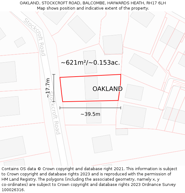 OAKLAND, STOCKCROFT ROAD, BALCOMBE, HAYWARDS HEATH, RH17 6LH: Plot and title map