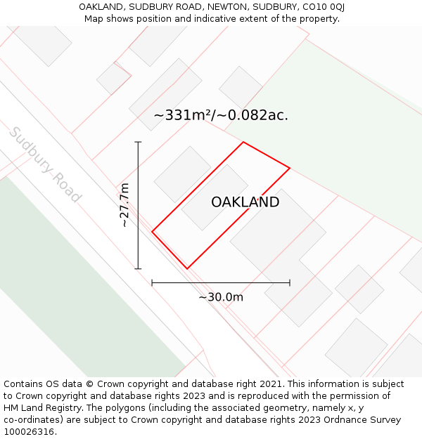 OAKLAND, SUDBURY ROAD, NEWTON, SUDBURY, CO10 0QJ: Plot and title map