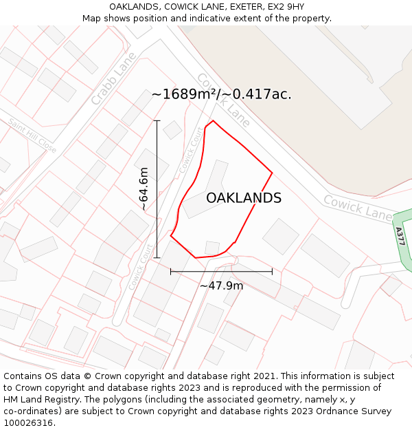 OAKLANDS, COWICK LANE, EXETER, EX2 9HY: Plot and title map