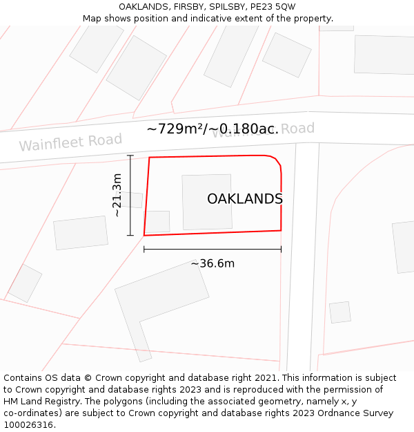 OAKLANDS, FIRSBY, SPILSBY, PE23 5QW: Plot and title map