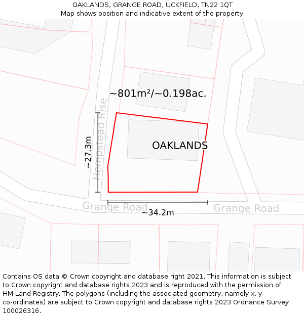 OAKLANDS, GRANGE ROAD, UCKFIELD, TN22 1QT: Plot and title map