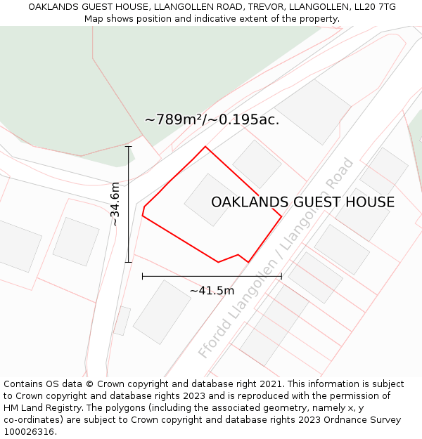 OAKLANDS GUEST HOUSE, LLANGOLLEN ROAD, TREVOR, LLANGOLLEN, LL20 7TG: Plot and title map