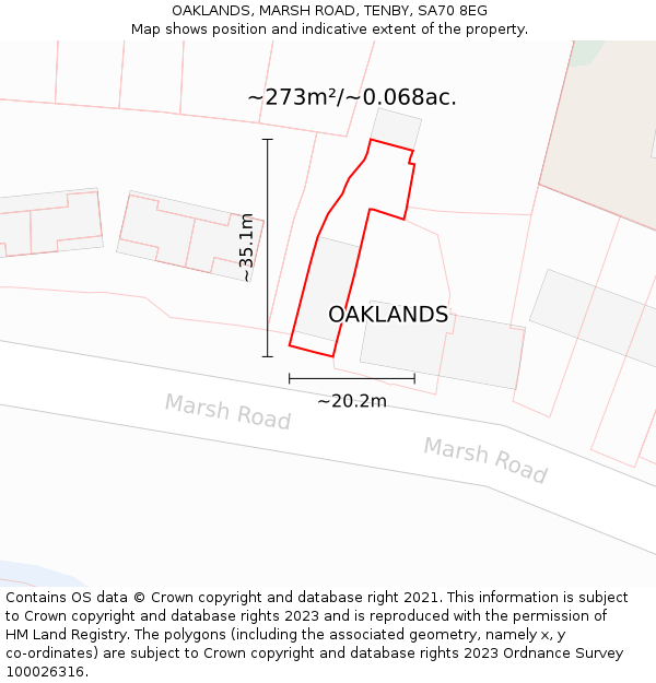 OAKLANDS, MARSH ROAD, TENBY, SA70 8EG: Plot and title map