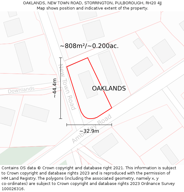 OAKLANDS, NEW TOWN ROAD, STORRINGTON, PULBOROUGH, RH20 4JJ: Plot and title map