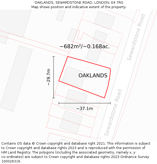 OAKLANDS, SEWARDSTONE ROAD, LONDON, E4 7RG: Plot and title map