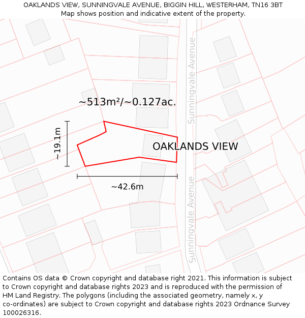 OAKLANDS VIEW, SUNNINGVALE AVENUE, BIGGIN HILL, WESTERHAM, TN16 3BT: Plot and title map