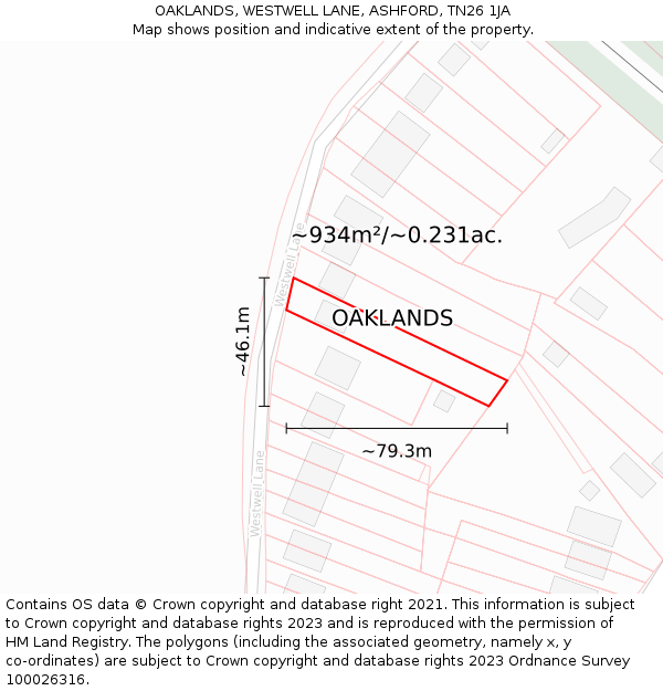 OAKLANDS, WESTWELL LANE, ASHFORD, TN26 1JA: Plot and title map