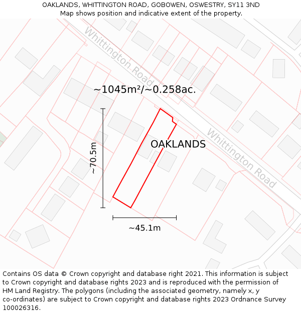 OAKLANDS, WHITTINGTON ROAD, GOBOWEN, OSWESTRY, SY11 3ND: Plot and title map