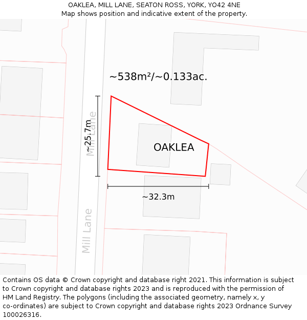 OAKLEA, MILL LANE, SEATON ROSS, YORK, YO42 4NE: Plot and title map