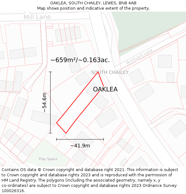 OAKLEA, SOUTH CHAILEY, LEWES, BN8 4AB: Plot and title map