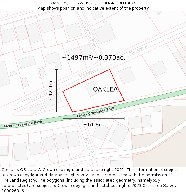 OAKLEA, THE AVENUE, DURHAM, DH1 4DX: Plot and title map