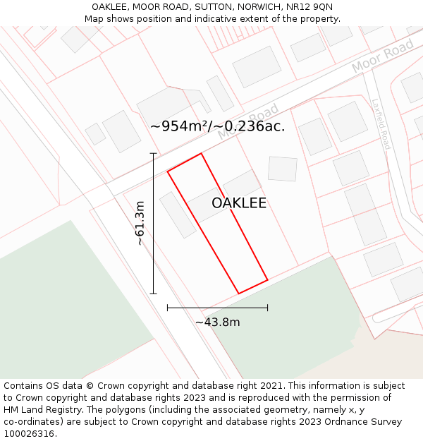 OAKLEE, MOOR ROAD, SUTTON, NORWICH, NR12 9QN: Plot and title map