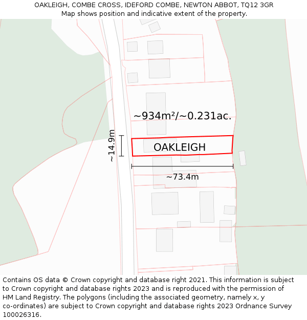 OAKLEIGH, COMBE CROSS, IDEFORD COMBE, NEWTON ABBOT, TQ12 3GR: Plot and title map