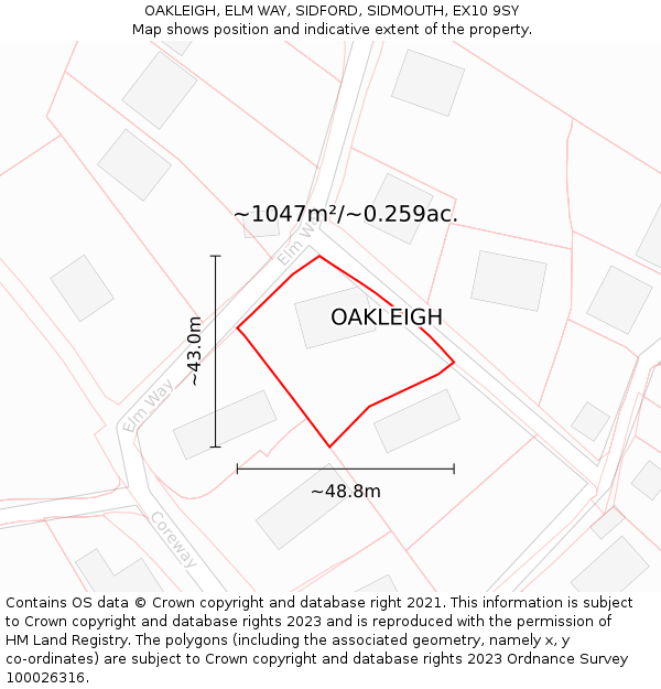 OAKLEIGH, ELM WAY, SIDFORD, SIDMOUTH, EX10 9SY: Plot and title map