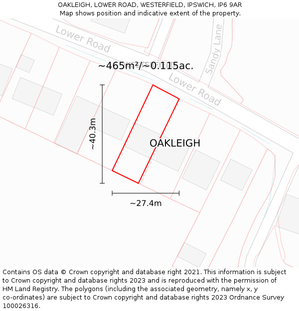 OAKLEIGH, LOWER ROAD, WESTERFIELD, IPSWICH, IP6 9AR: Plot and title map