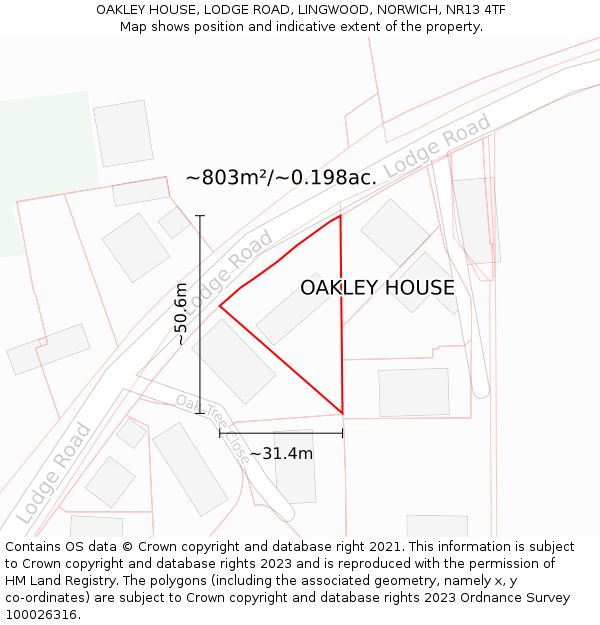 OAKLEY HOUSE, LODGE ROAD, LINGWOOD, NORWICH, NR13 4TF: Plot and title map