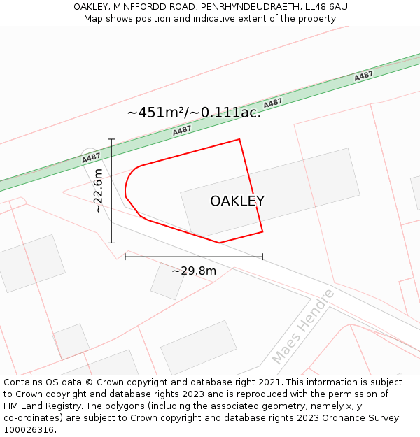 OAKLEY, MINFFORDD ROAD, PENRHYNDEUDRAETH, LL48 6AU: Plot and title map