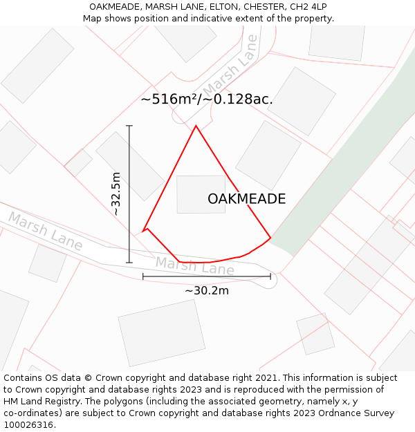 OAKMEADE, MARSH LANE, ELTON, CHESTER, CH2 4LP: Plot and title map