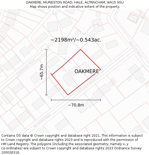 OAKMERE, MURIESTON ROAD, HALE, ALTRINCHAM, WA15 9SU: Plot and title map