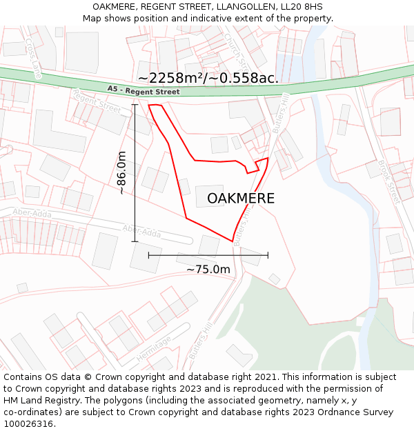 OAKMERE, REGENT STREET, LLANGOLLEN, LL20 8HS: Plot and title map