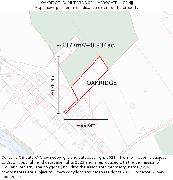 OAKRIDGE, SUMMERBRIDGE, HARROGATE, HG3 4JJ: Plot and title map