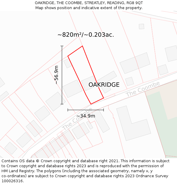 OAKRIDGE, THE COOMBE, STREATLEY, READING, RG8 9QT: Plot and title map