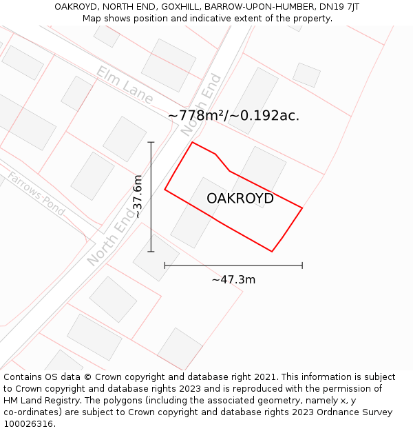 OAKROYD, NORTH END, GOXHILL, BARROW-UPON-HUMBER, DN19 7JT: Plot and title map