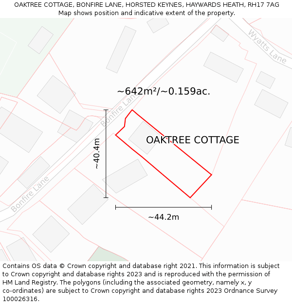 OAKTREE COTTAGE, BONFIRE LANE, HORSTED KEYNES, HAYWARDS HEATH, RH17 7AG: Plot and title map