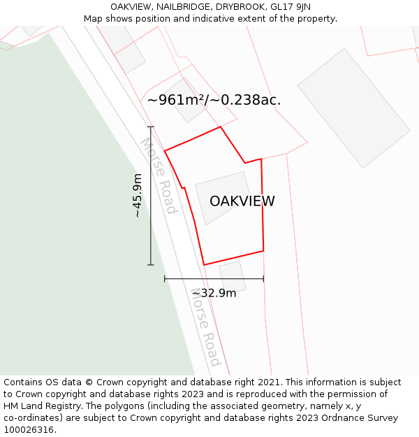 OAKVIEW, NAILBRIDGE, DRYBROOK, GL17 9JN: Plot and title map