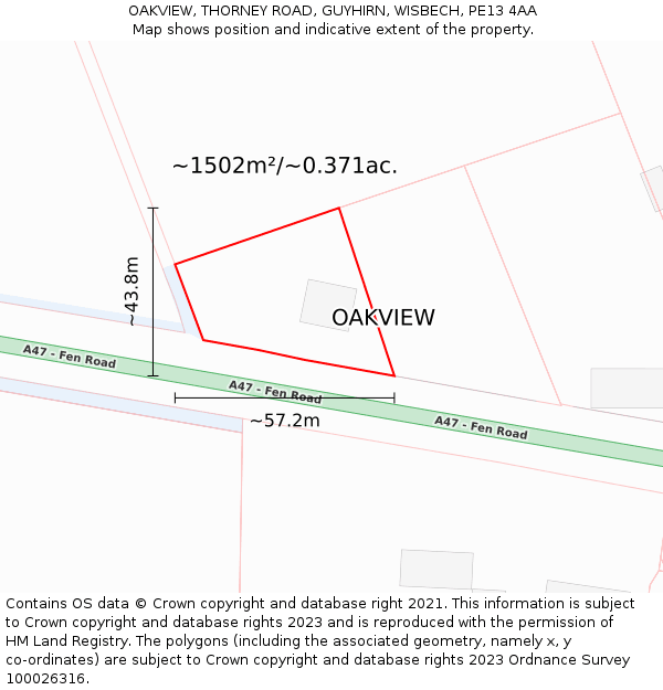 OAKVIEW, THORNEY ROAD, GUYHIRN, WISBECH, PE13 4AA: Plot and title map