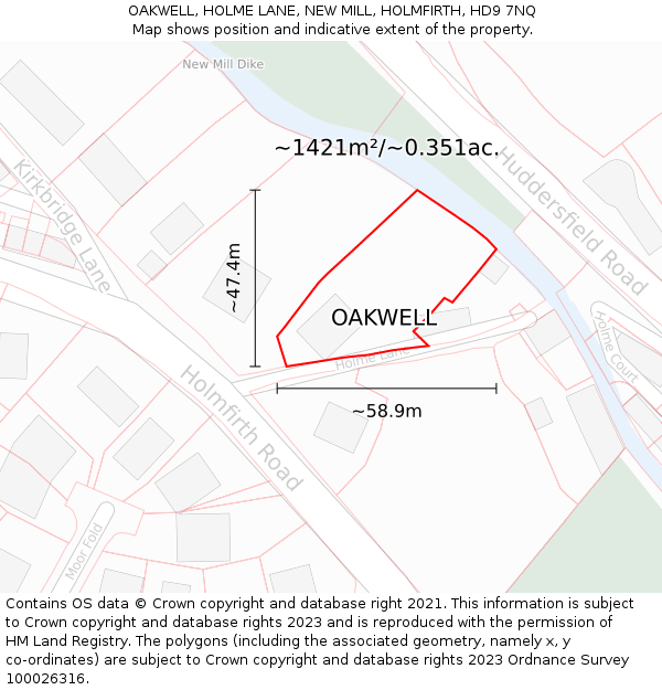 OAKWELL, HOLME LANE, NEW MILL, HOLMFIRTH, HD9 7NQ: Plot and title map