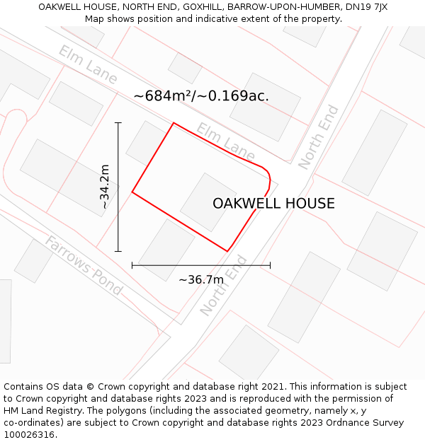 OAKWELL HOUSE, NORTH END, GOXHILL, BARROW-UPON-HUMBER, DN19 7JX: Plot and title map