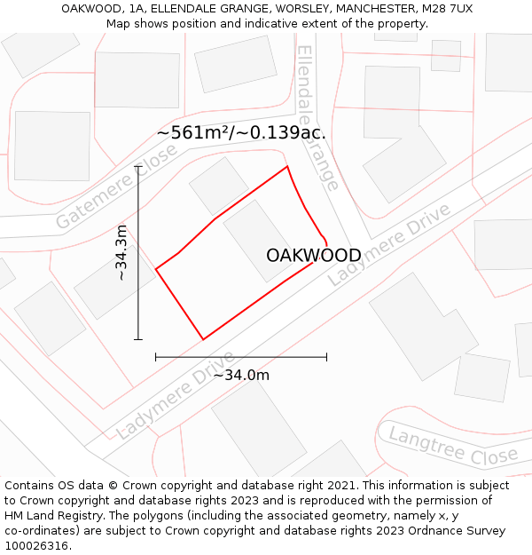 OAKWOOD, 1A, ELLENDALE GRANGE, WORSLEY, MANCHESTER, M28 7UX: Plot and title map