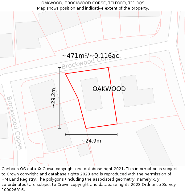 OAKWOOD, BROCKWOOD COPSE, TELFORD, TF1 3QS: Plot and title map