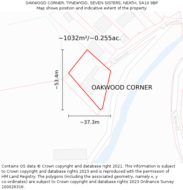 OAKWOOD CORNER, TYNEWYDD, SEVEN SISTERS, NEATH, SA10 9BP: Plot and title map