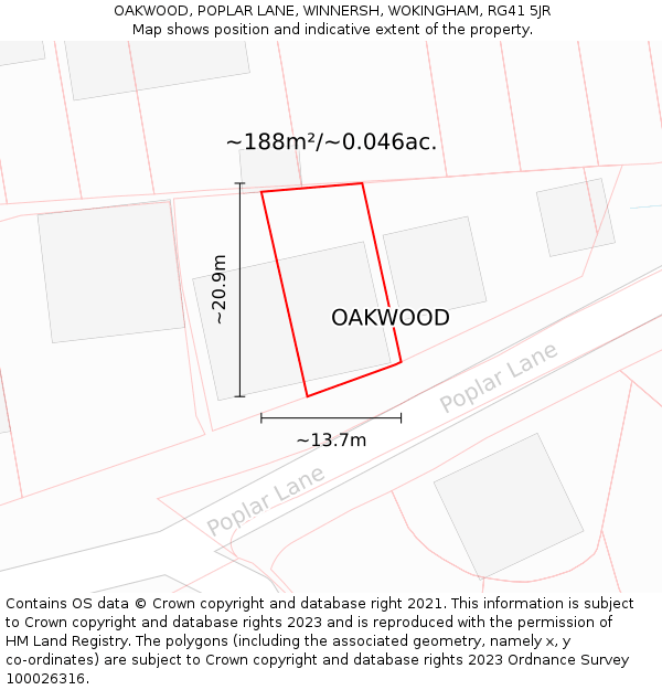 OAKWOOD, POPLAR LANE, WINNERSH, WOKINGHAM, RG41 5JR: Plot and title map