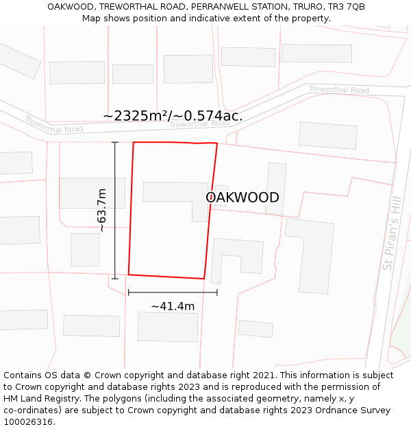 OAKWOOD, TREWORTHAL ROAD, PERRANWELL STATION, TRURO, TR3 7QB: Plot and title map