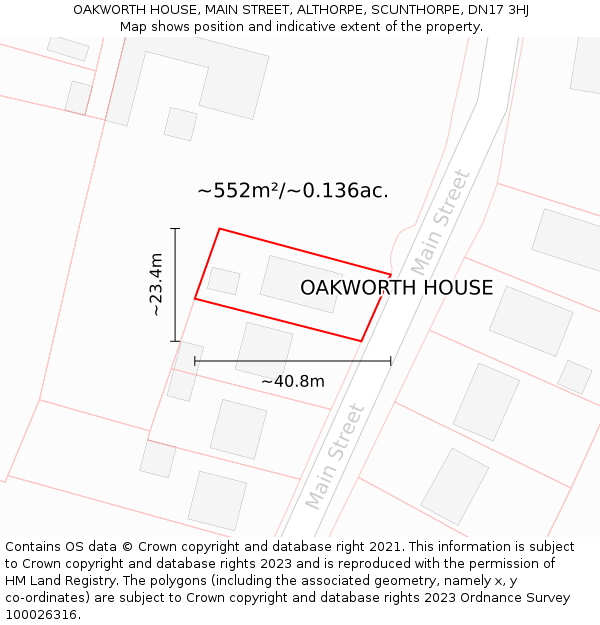 OAKWORTH HOUSE, MAIN STREET, ALTHORPE, SCUNTHORPE, DN17 3HJ: Plot and title map