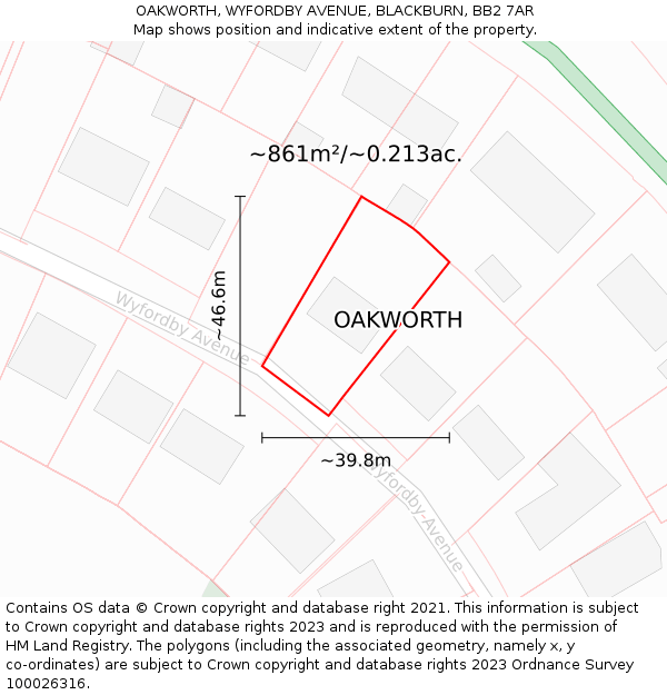 OAKWORTH, WYFORDBY AVENUE, BLACKBURN, BB2 7AR: Plot and title map