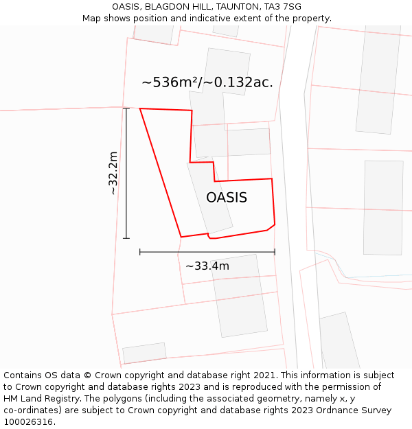 OASIS, BLAGDON HILL, TAUNTON, TA3 7SG: Plot and title map