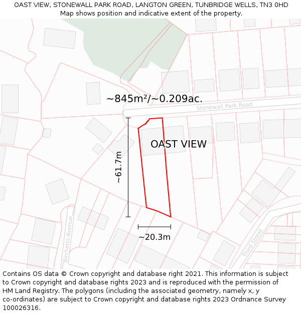 OAST VIEW, STONEWALL PARK ROAD, LANGTON GREEN, TUNBRIDGE WELLS, TN3 0HD: Plot and title map