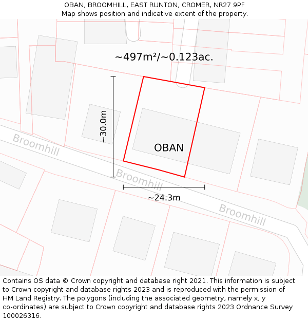 OBAN, BROOMHILL, EAST RUNTON, CROMER, NR27 9PF: Plot and title map